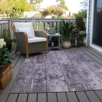 5' X 8' Purple Lavender And Gray Abstract Washable Indoor Outdoor Area Rug