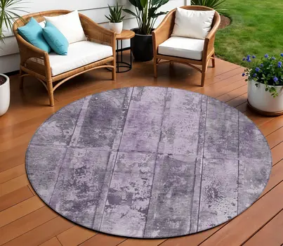 8' Purple Lavender And Gray Round Abstract Washable Indoor Outdoor Area Rug