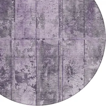 8' Purple Lavender And Gray Round Abstract Washable Indoor Outdoor Area Rug