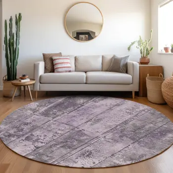 8' Purple Lavender And Gray Round Abstract Washable Indoor Outdoor Area Rug