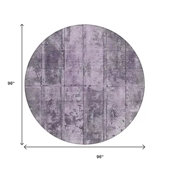 8' Purple Lavender And Gray Round Abstract Washable Indoor Outdoor Area Rug