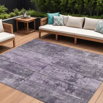 8' X 10' Purple Lavender And Gray Abstract Washable Indoor Outdoor Area Rug