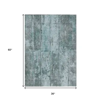 3' X 5' Teal Blue Charcoal And Gray Abstract Washable Indoor Outdoor Area Rug