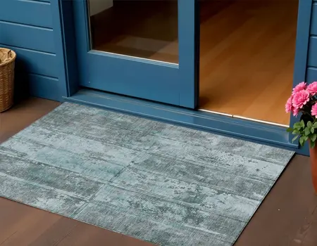 3' X 5' Teal Blue Charcoal And Gray Abstract Washable Indoor Outdoor Area Rug