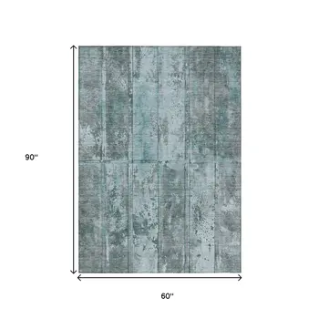 5' X 8' Teal Blue Charcoal And Gray Abstract Washable Indoor Outdoor Area Rug