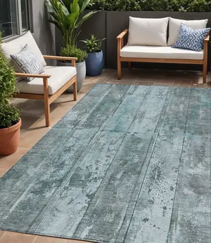5' X 8' Teal Blue Charcoal And Gray Abstract Washable Indoor Outdoor Area Rug