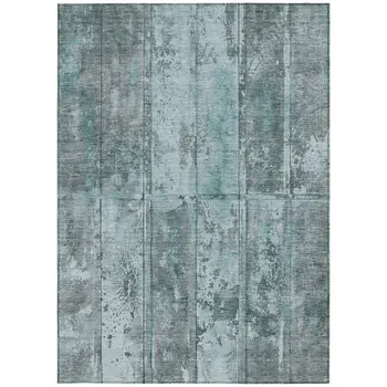 5' X 8' Teal Blue Charcoal And Gray Abstract Washable Indoor Outdoor Area Rug