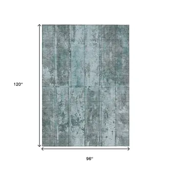 8' X 10' Teal Blue Charcoal And Gray Abstract Washable Indoor Outdoor Area Rug
