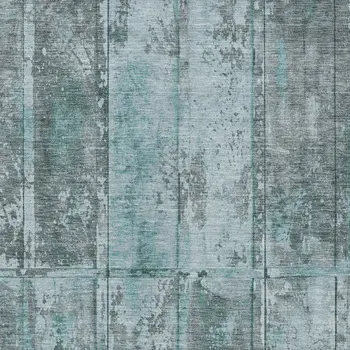 8' X 10' Teal Blue Charcoal And Gray Abstract Washable Indoor Outdoor Area Rug