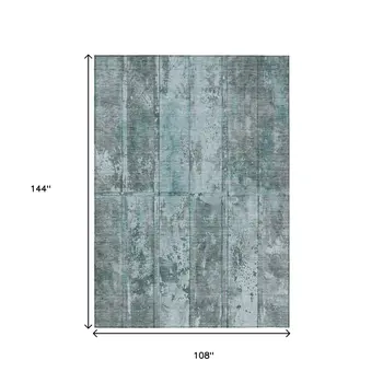 9' X 12' Teal Blue Charcoal And Gray Abstract Washable Indoor Outdoor Area Rug