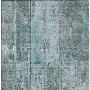 10' X 14' Teal Blue Charcoal And Gray Abstract Washable Indoor Outdoor Area Rug