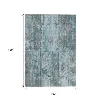 10' X 14' Teal Blue Charcoal And Gray Abstract Washable Indoor Outdoor Area Rug
