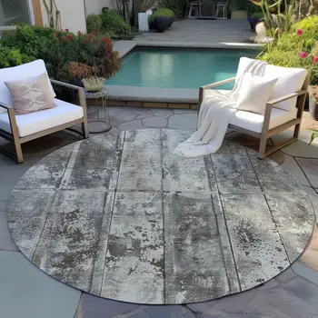 8' Taupe Beige And Brown Round Abstract Washable Indoor Outdoor Area Rug