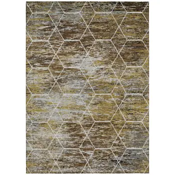 9' X 12' Brown Gold And Ivory Geometric Washable Indoor Outdoor Area Rug