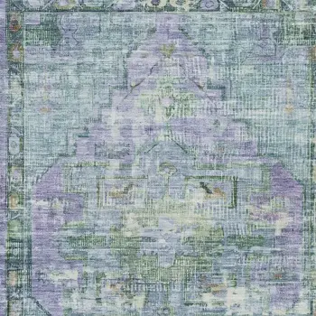 8' X 10' Teal Blue Lavender And Ivory Oriental Washable Indoor Outdoor Area Rug