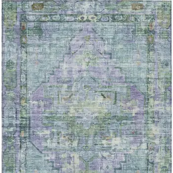 8' X 10' Teal Blue Lavender And Ivory Oriental Washable Indoor Outdoor Area Rug