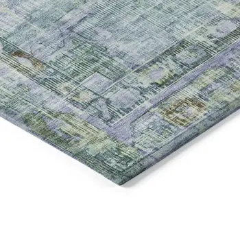 8' X 10' Teal Blue Lavender And Ivory Oriental Washable Indoor Outdoor Area Rug