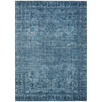 5' X 8' Blue And Ivory Floral Medallion Washable Indoor Outdoor Area Rug