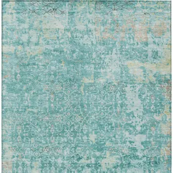8' X 10' Teal Blue And Aqua Abstract Washable Indoor Outdoor Area Rug