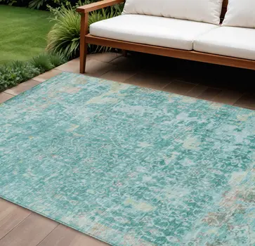8' X 10' Teal Blue And Aqua Abstract Washable Indoor Outdoor Area Rug