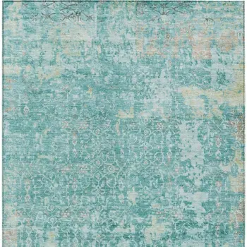 8' X 10' Teal Blue And Aqua Abstract Washable Indoor Outdoor Area Rug