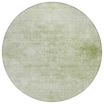 8' Sage And Ivory Round Floral Medallion Washable Indoor Outdoor Area Rug