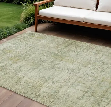 9' X 12' Beige And Ivory Abstract Washable Indoor Outdoor Area Rug