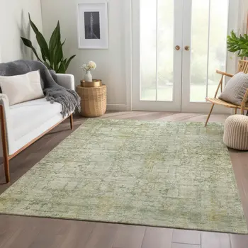 9' X 12' Beige And Ivory Abstract Washable Indoor Outdoor Area Rug