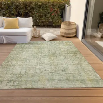 9' X 12' Beige And Ivory Abstract Washable Indoor Outdoor Area Rug
