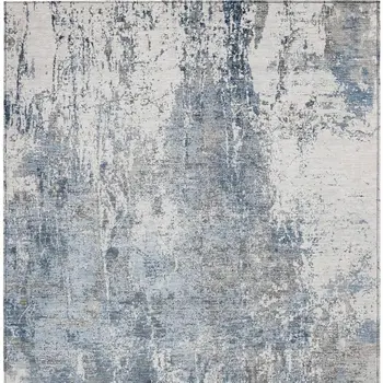 10' X 14' Blue And Ivory Abstract Washable Indoor Outdoor Area Rug