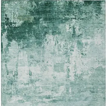 8' X 10' Aqua And Ivory Abstract Washable Indoor Outdoor Area Rug