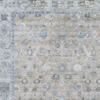9' X 12' Beige Blue And Ivory Oriental Washable Indoor Outdoor Area Rug