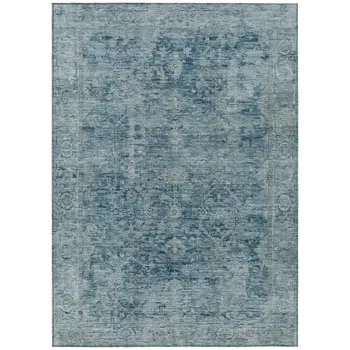 3' X 5' Blue And Gray Abstract Washable Indoor Outdoor Area Rug