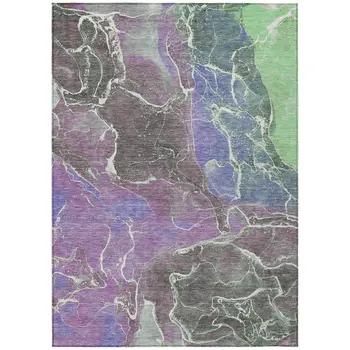 10' X 14' Purple Gray And Mint Green Abstract Washable Indoor Outdoor Area Rug