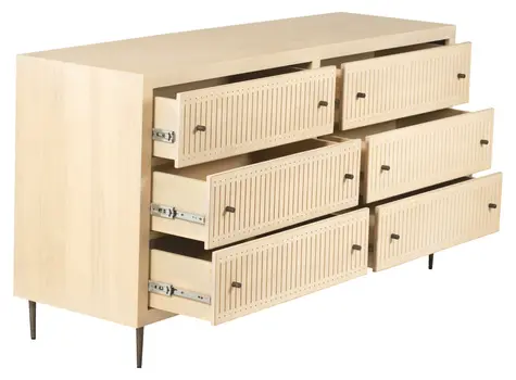 68" Natural Solid Wood Six Drawer Dresser