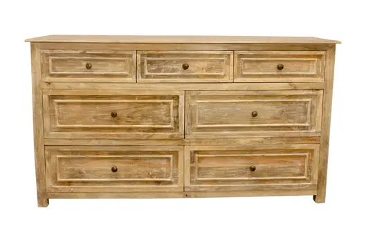 68" Natural Solid Wood Seven Drawer Dresser
