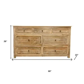 68" Natural Solid Wood Seven Drawer Dresser