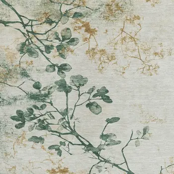 8' X 10' Emerald Ivory And Gold Floral Washable Indoor Outdoor Area Rug