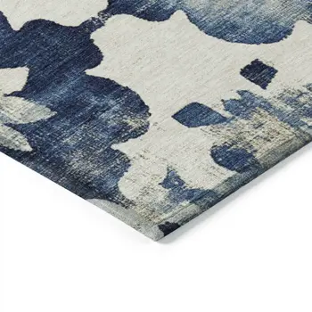 9' X 12' Navy Blue And Ivory Floral Washable Indoor Outdoor Area Rug