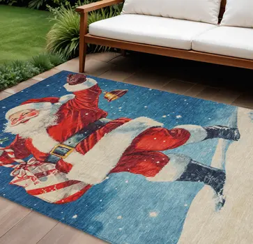 10' X 14' Blue Red White Green And Gold Floral Washable Indoor Outdoor Area Rug