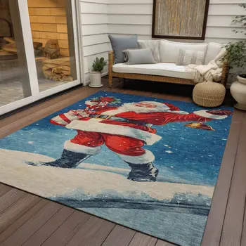 10' X 14' Blue Red White Green And Gold Floral Washable Indoor Outdoor Area Rug