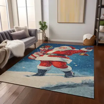 10' X 14' Blue Red White Green And Gold Floral Washable Indoor Outdoor Area Rug