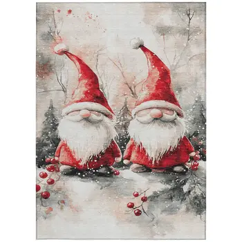 10' X 14' Ivory Red And Gray Botanical Leaves Washable Indoor Outdoor Area Rug