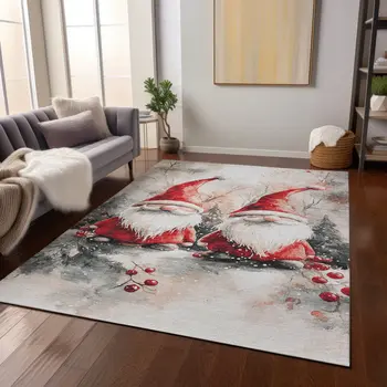 10' X 14' Ivory Red And Gray Botanical Leaves Washable Indoor Outdoor Area Rug