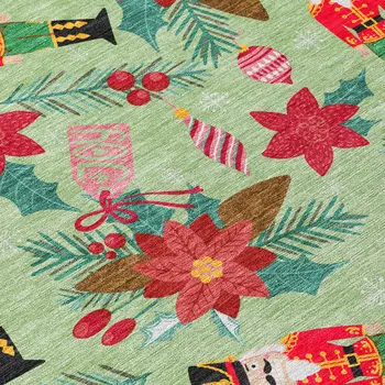 3' X 5' Artichoke Green Red Black Pink And Brown Floral Washable Indoor Outdoor Area Rug