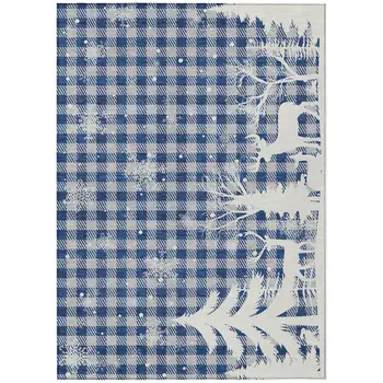 3' X 5' Blue Ivory And Gray Plaid Washable Indoor Outdoor Area Rug