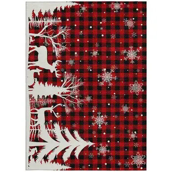 9' X 12' Red Black And Ivory Plaid Washable Indoor Outdoor Area Rug