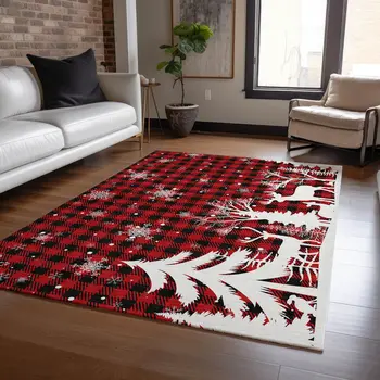 9' X 12' Red Black And Ivory Plaid Washable Indoor Outdoor Area Rug