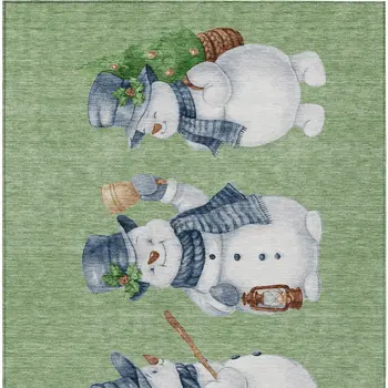 3' X 5' Artichoke Green Denim Blue And Ivory Botanical Leaves Washable Indoor Outdoor Area Rug