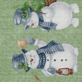 3' X 5' Artichoke Green Denim Blue And Ivory Botanical Leaves Washable Indoor Outdoor Area Rug